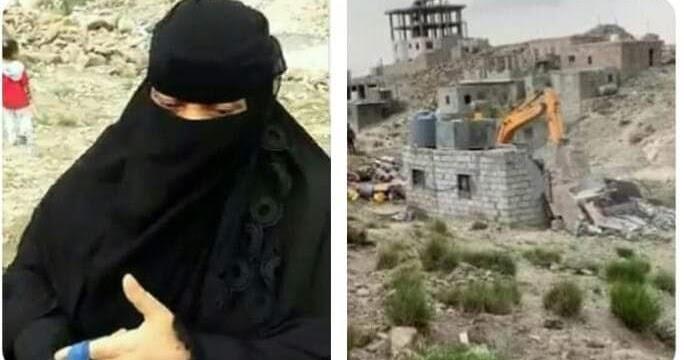 تعز.. لسلطة المحلية تهدم منزل امراة وترميها في العراء ظلما وعدوا