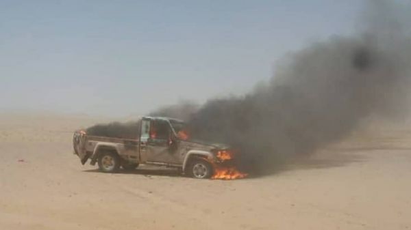احتراق اطقم حوثية محافظة الجوف اليمنية(ارشيفية)