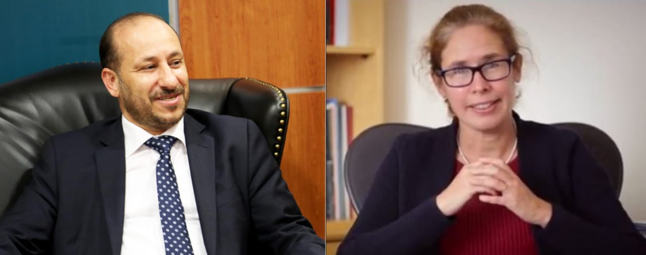 وزير التخطيط اليمني مع مسئولة في البنك الدولي